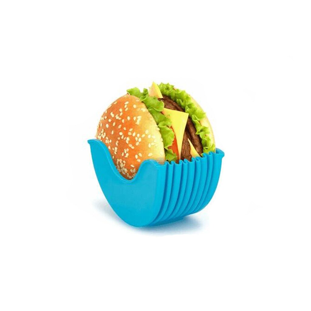 Burger fast kasse køkken burgerholdere vaskbare og genanvendelige tilbagetrækkelige plastburker rack køkken mad burger plader rack: Blå