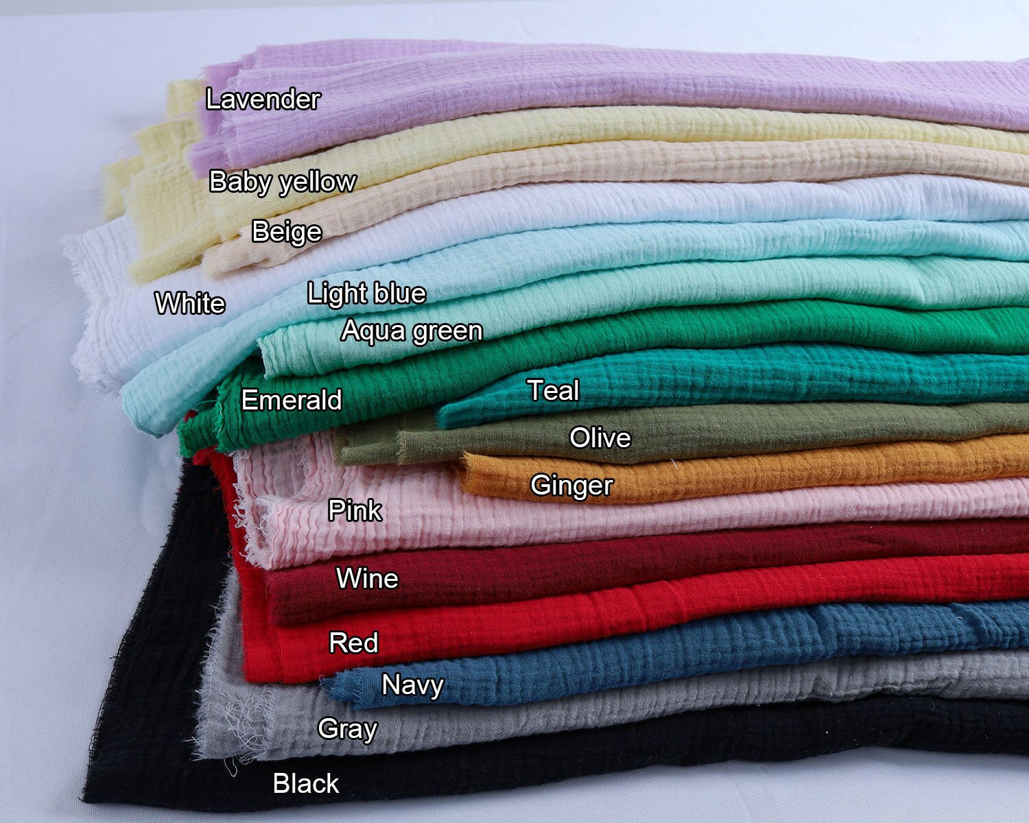 2-Layered Gauze Soft Crinkle Cotton Muslin Fabric 135x50cm - Sold By The Half Meter