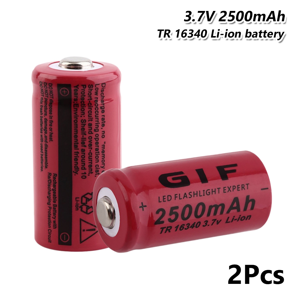 16340 li-ion Lipo battery 2500mah 3.7v cell For Torch Electric Car Toy Torch LED Flashlight Rechargeable GIF 16340 Battery: 2 Pcs