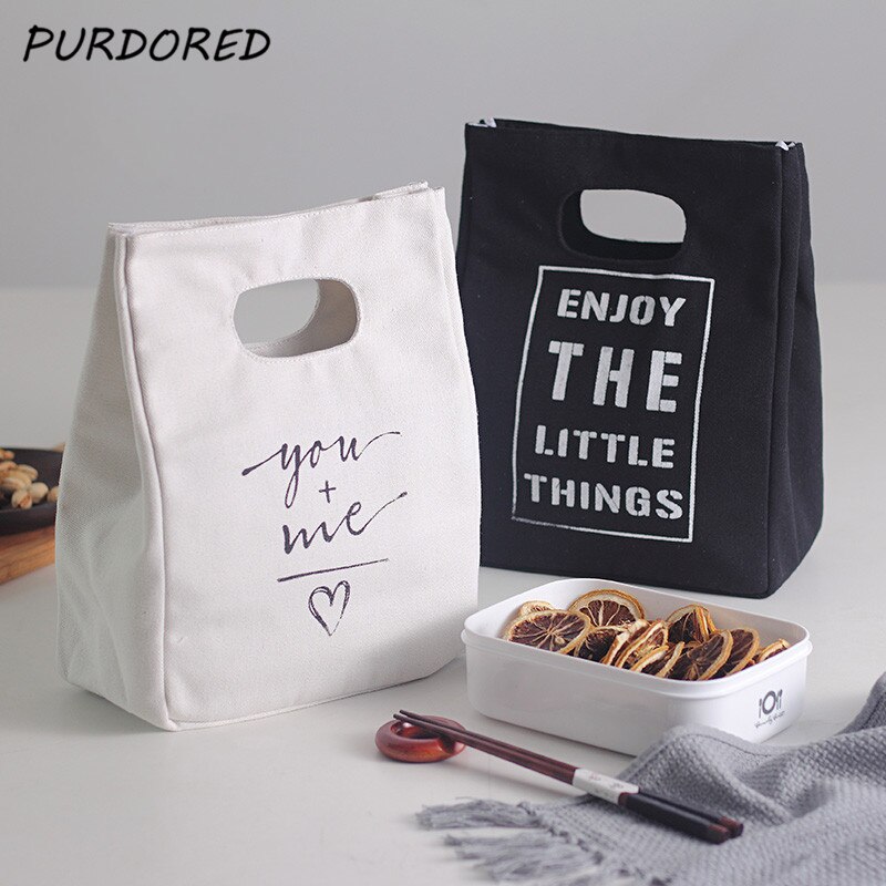 Purdored 1 Pc Japanse Stijl Lunch Tas Canvas Thermische Lunchbox Voedsel Verse Bento Pouch Picknick Drinken Koud Geïsoleerde Lunch tas