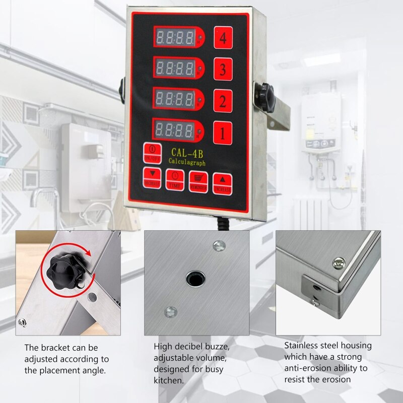 4-Channel Restaurant Kitchen Timer Countdown Loud Alarm Cooking Reminder EU US X7JE