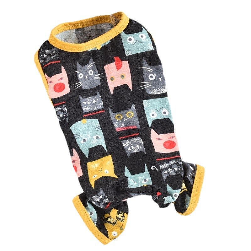 Ropa con estampado de gato para Yorkshire Terrier, pijamas de 4 Patas, chaleco negro sin mangas para mascotas, XS a 3XL, Corgi, Pugs medianos