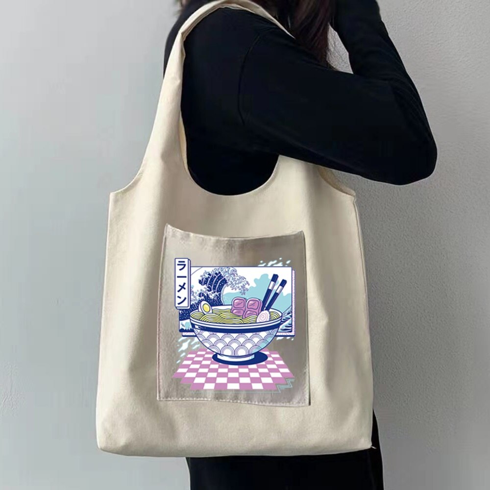 Mode Canvas Vest Tas Dames Wave Print Opvouwbare Reizen Diversen Opbergtas Wasbaar Draagbare Crossbody Schoudertassen: Style 18