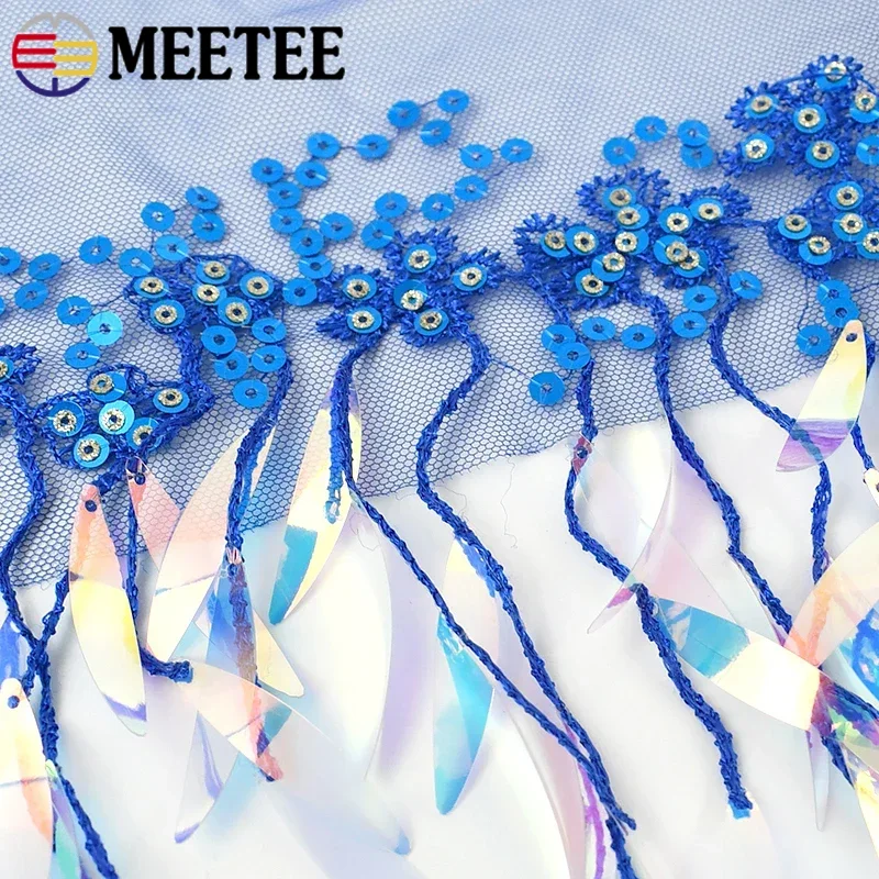 Meetee-flecos de lentejuelas de 15cm, adornos de encaje de malla para coser vestido latino, ropa de boda, recorte de flecos decorativos, 2-10 yardas