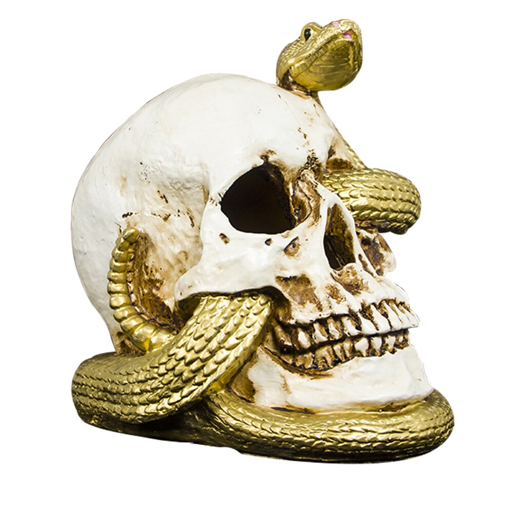 Cabeza de calavera con luz para Halloween, adorno de resina con de serpiente de simulación, Calavera, hueso, decoración de terror para vacaciones: 02