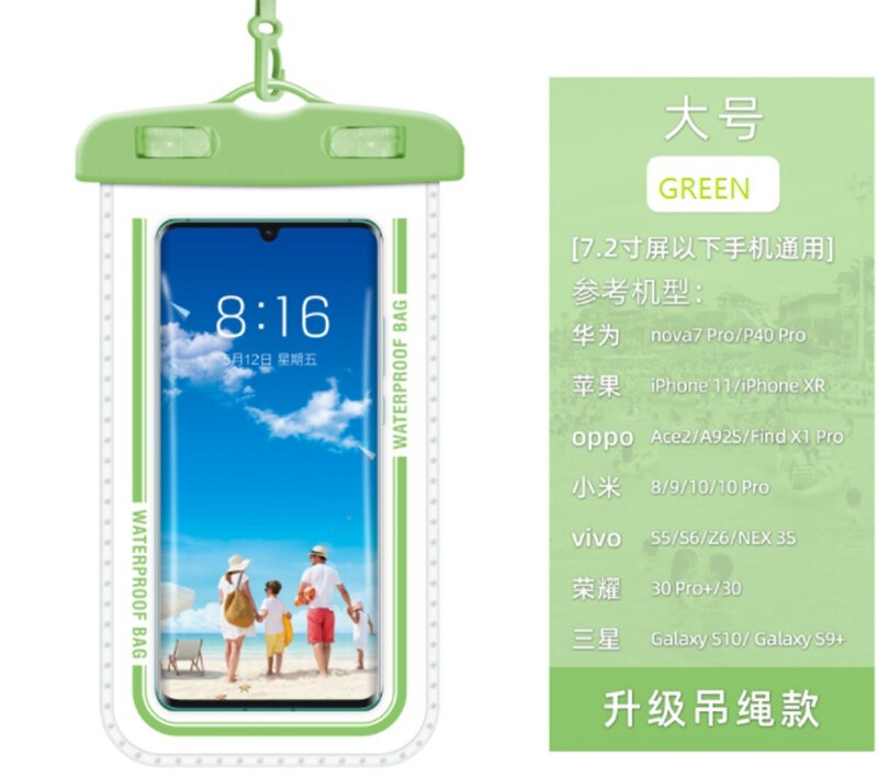 Étui étanche universel pour téléphone portable, housse de natation, étui étanche pour iphone 11 pro max , 6s, 7 plus, xiaomi: Vert