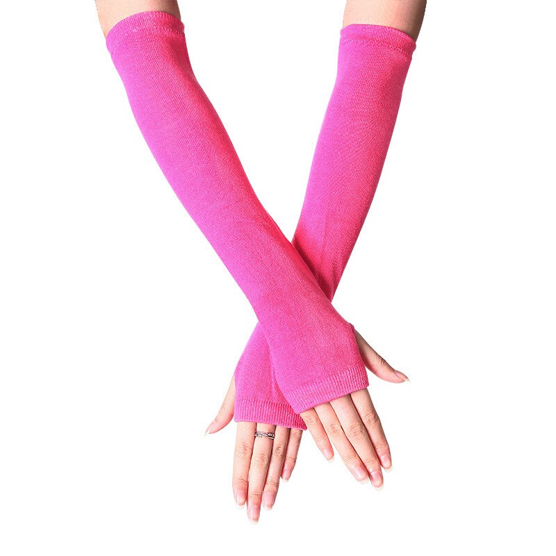Vrouwen Lady Gestreepte Elleboog Handschoenen Warmer Gebreide Lange Vingerloze Handschoenen Elleboog Wanten Kerst Accessoires: Rose Red
