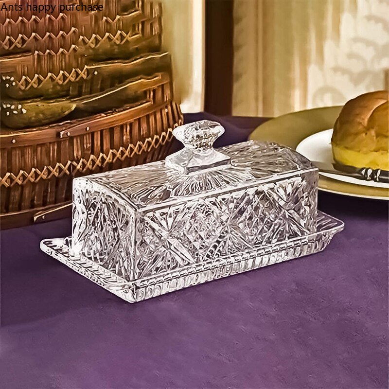 Beurrier en verre de cristal, plat à beurre rectangulaire avec couvercle, boîte à beurres, bol à beurrier, plat à Dim Sum, plat à gâteau, assiette à Dessert