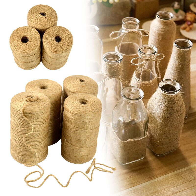 Cuerda de yute de arpillera trenzada, cuerda de cáñamo Natural para manualidades, decoración del hogar, boda, Navidad, Patio, , tarjeta de decoración Diy, 90M