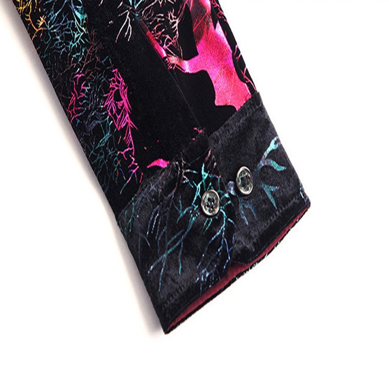 Luxury Gold Velvet Men's Shirts Casual Print Long Sleeve Shirt Men Shiny Tuxedo Shirts camisa masculina