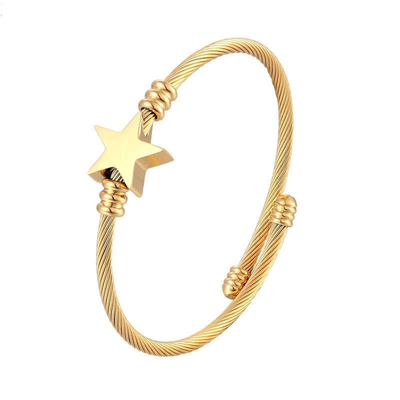 Cute Star Shape Bangle Adjustable Size Bracelet Stainless Steel Twisted Cable Wire Jewelry Women Love