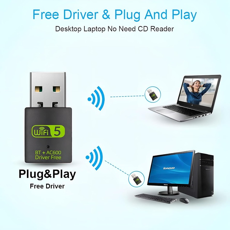 Adapter USB WiFi Bluetooth 600Mbps Dongle Dual Band 2.4G 5GHz Wi-Fi 5 Sieć Bezprzewodowy Odbiornik Wlan Bez Sterowników dla PC/Laptopa