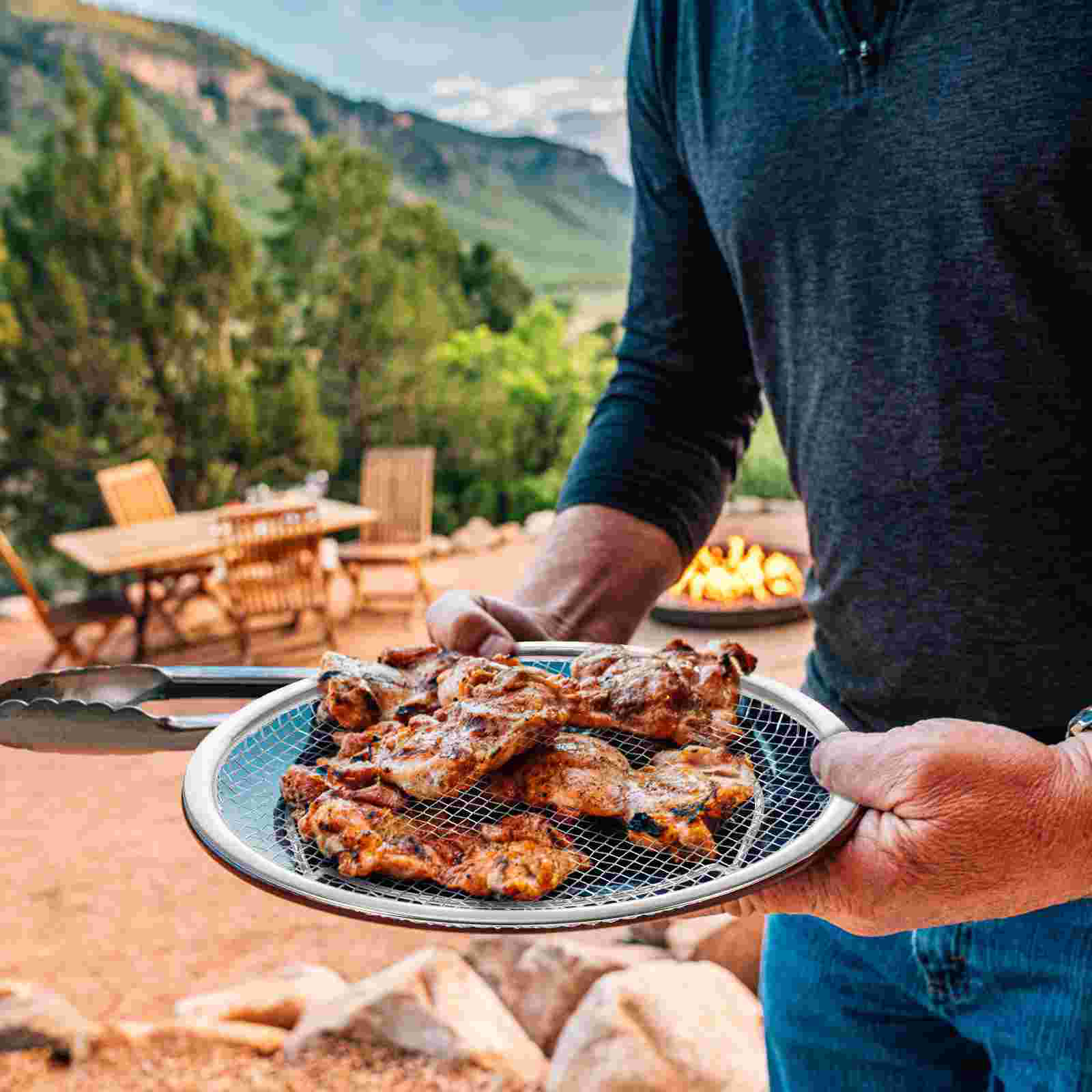 1pc 18cm Drain Net Fryer Oil Strainer Deep Basket Potato Cooking Stainless Steel Drainer For French Fries Round Frying Strainer