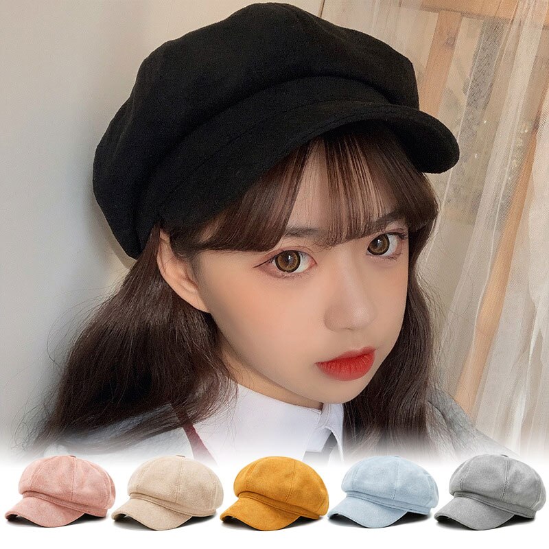 Newsboy Caps Women Gatsby Octagonal Hats Baker Peaked Beret Driving Female Sunscreen Hats Painter Tour Winter Suede Retro Cap