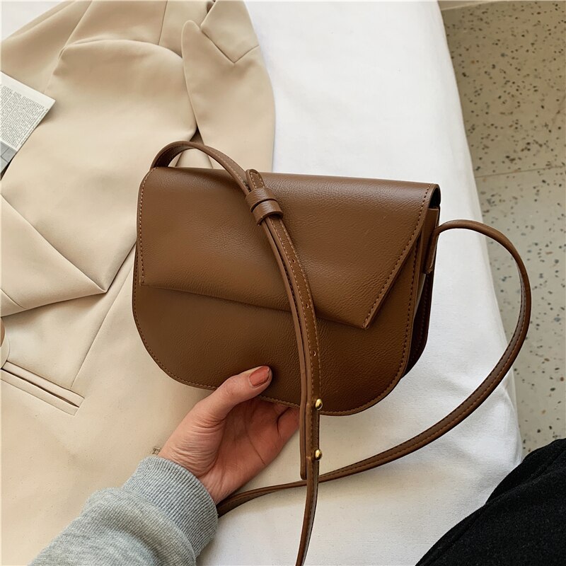 Vintage Vrouwen Crossbody Tas Mode Kleine Zadel Hand Tassen Pu Leer Vrouwelijke Handtassen Rits Branded Solid Retro: brown bag