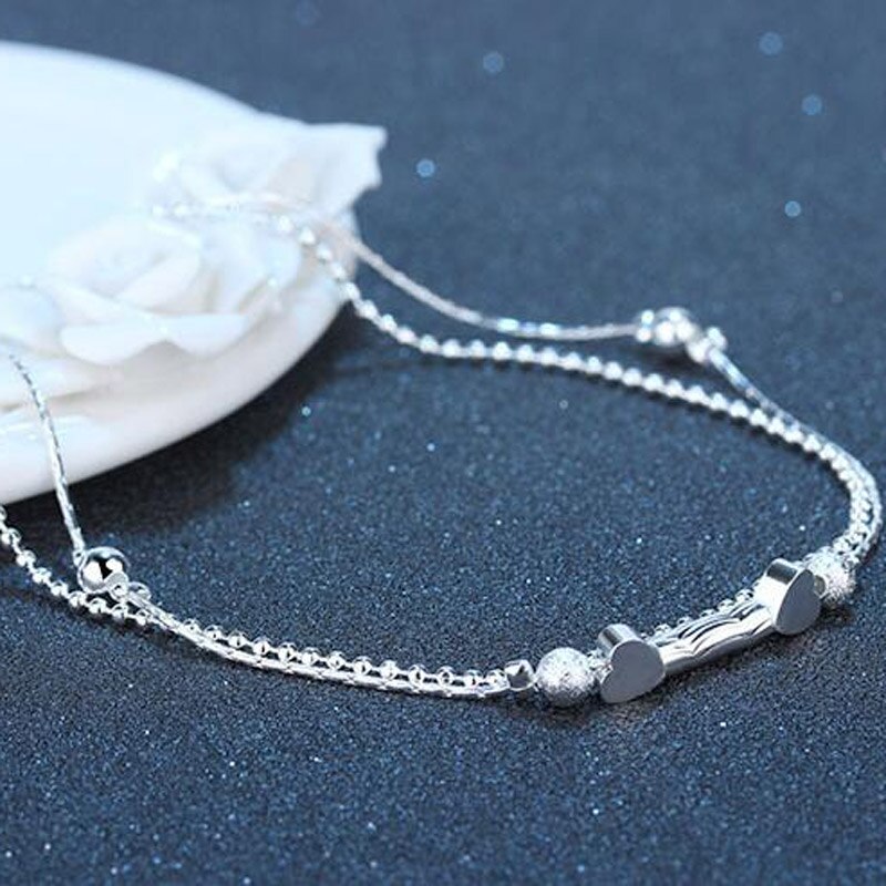 Fot ankelband dam 925 silver fotlänkar armbandskedja för kvinnor älskar hjärta hänge fot pulseras smycken