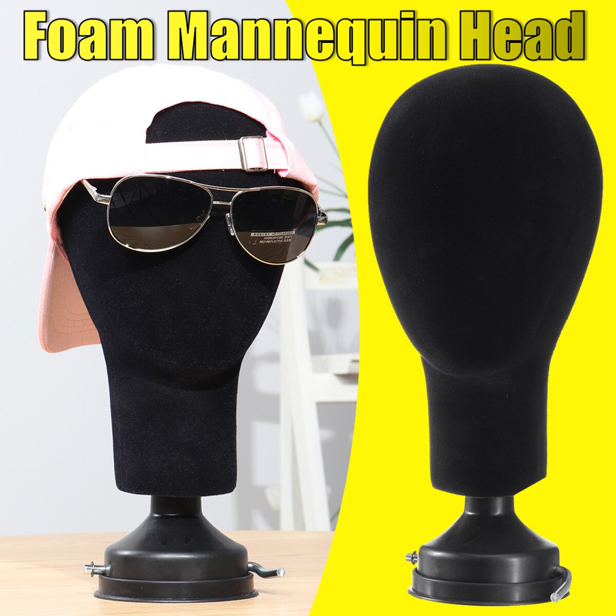 Male Polystyrene Foam Mannequin Silicone Manikin Head Model Dummy Wigs Glasses Cap Display Hat Display Holder Stand Black
