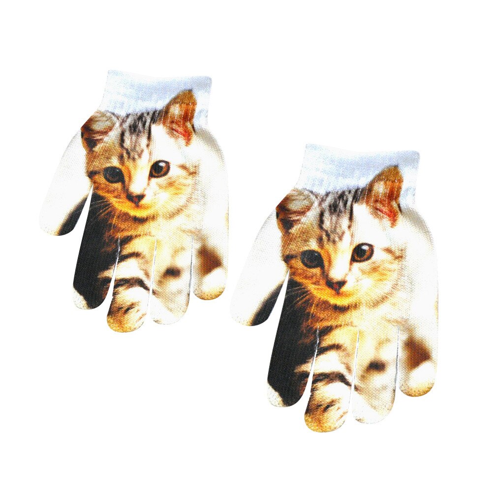 Sagace moufles hiver enfants 3d Animal imprimer tricoté gants Kitty chiot Animal mignon coton confortable gants Luva: A