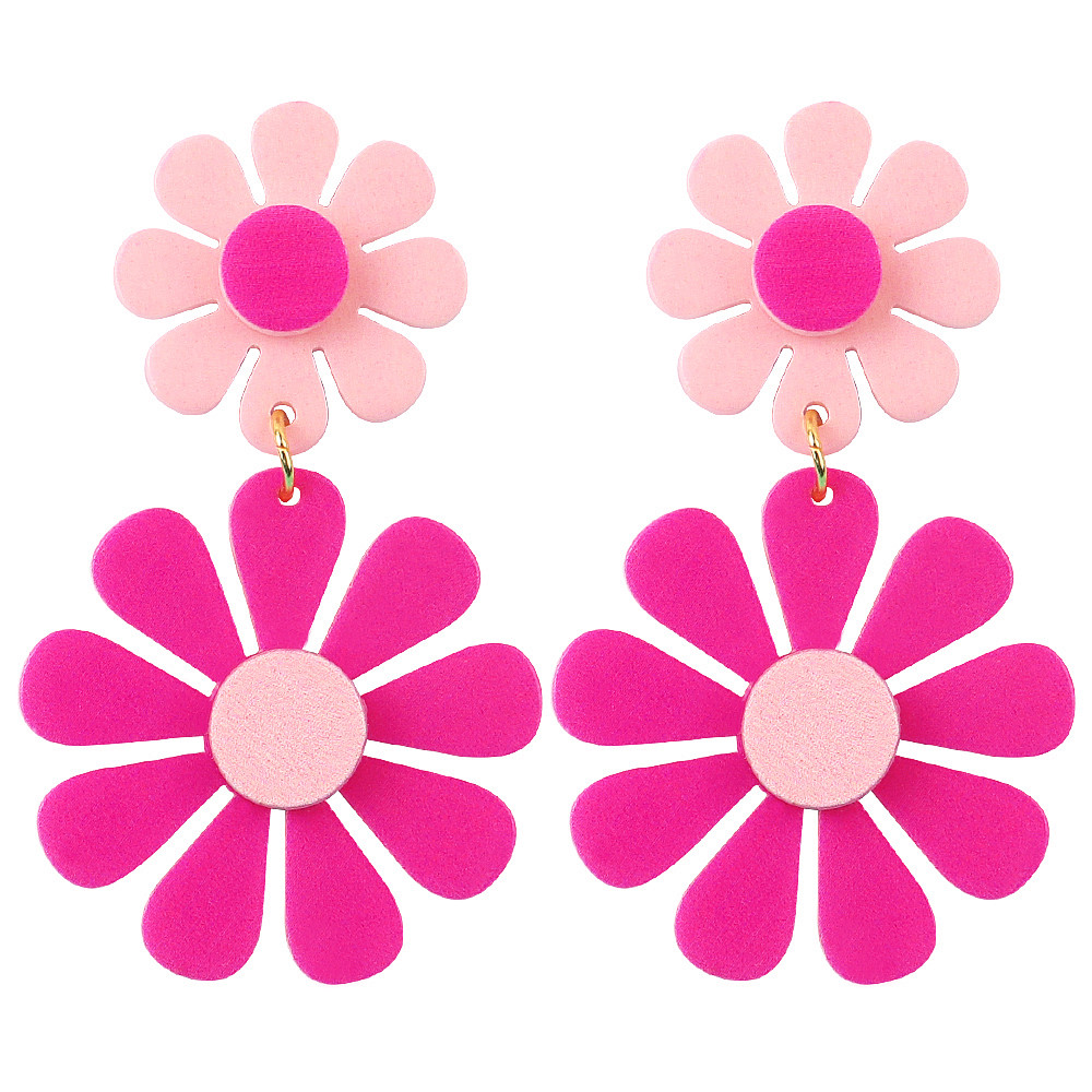 FishSheep Korean Cute Acrylic Flower Earrings for Women Trendy Geometric Daisy Pendant Earrings Jewelry: black chrome