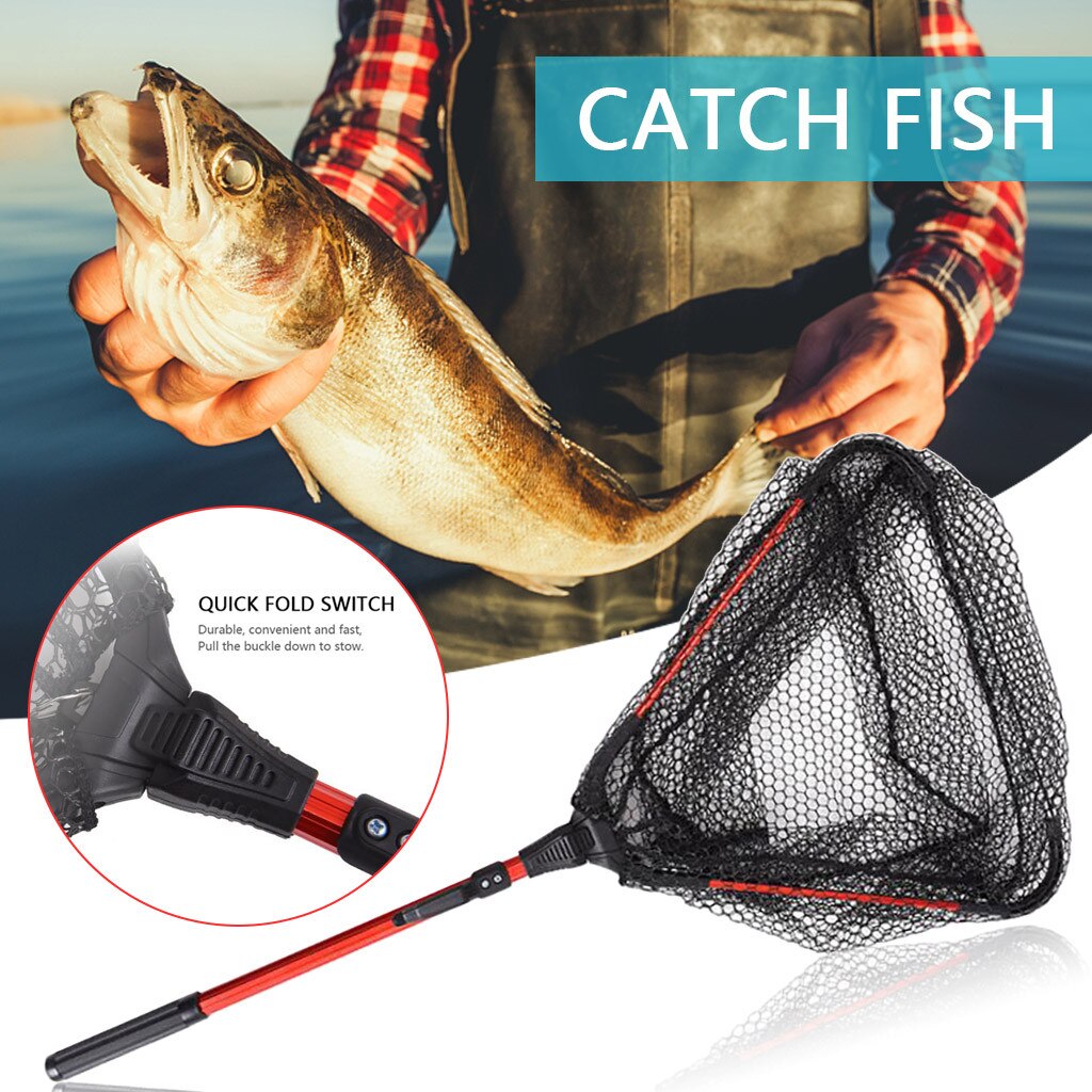 #60 Fish Net Extendable Positioning Stainless Steel Fishing Net Foldable Dip Net Fishing Hand Net Pocket Fishing Accessories