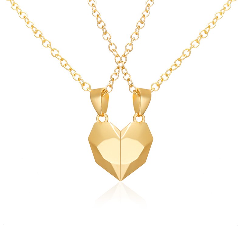2Pcs Heart Magnetic Couple Necklace for Women Heart Faceted Magnet Pendant Necklace Distance Wishing Stone Valentine&#39;s Day: Magnetic Necklace-5