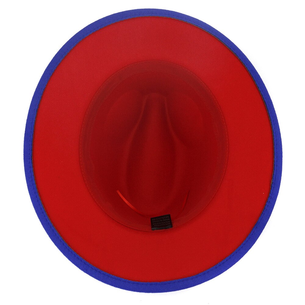 Qbhat kongeblå rød patchwork imiteret uldfilt fedora hatte med tyndt bæltespænde mænd kvinder stor randen panama trilby jazz cap