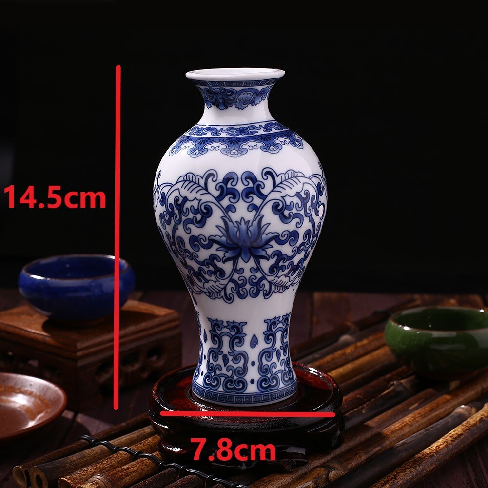 Jarrones de cerámica Vintage para decoración del hogar, jarrón de porcelana antigua azul y blanca, patrón C, chino tradicional, azul y blanco, Fo: B