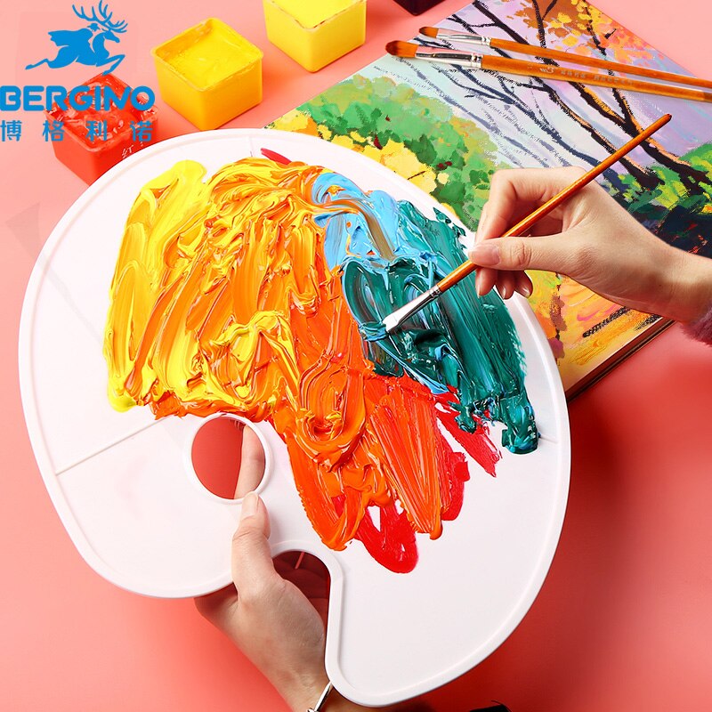 Bograno – palette de couleurs ovales en plastique, petite palette de couleurs aquarelle gouache acrylique, pour débutant, étudiant, enfant et adulte