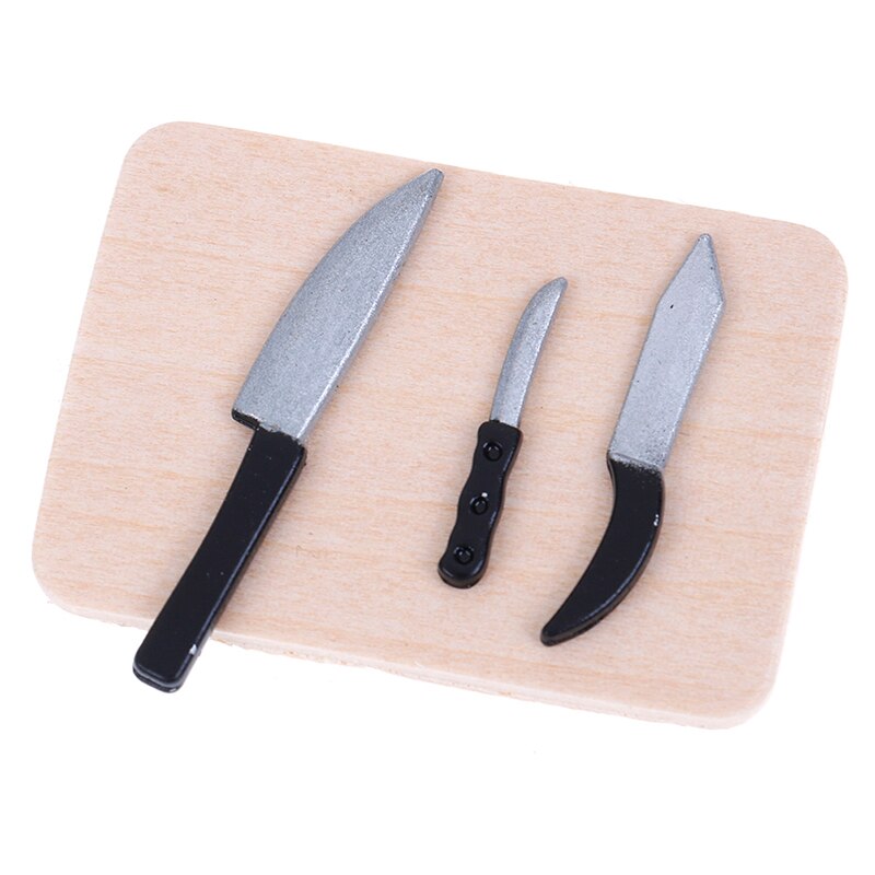 1:12 Dollhouse Miniatures Kitchen Cutting Board Knife Dollhouse Decor Accessories Mini Toys: 4pcs