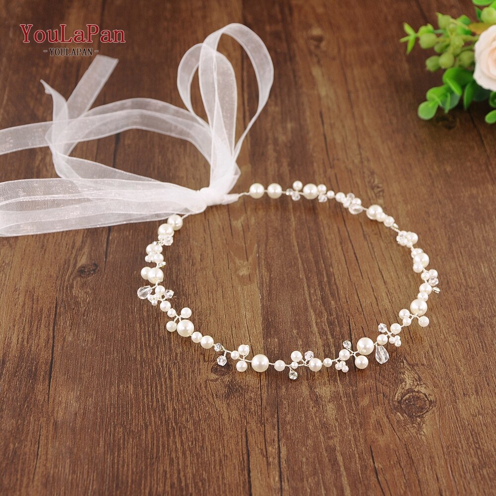 TOPQUEEN perła wykonana ręcznie robić włosów tiara kryształowy wianek dla panny młodej biżuteria robić włosów ślubne na włosy kawałki stroiki ślubne dla kobiet HP03-G: S-biały organza