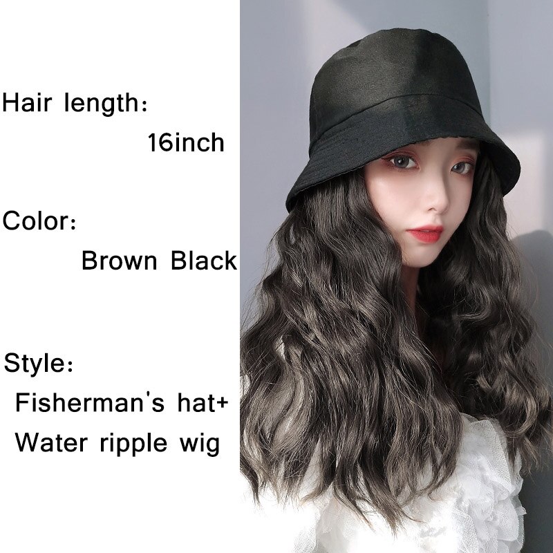 Perruque synthétique longue avec cheveux ondulés/lisses et chapeau bob noir avec extension capillaire: P1b/30