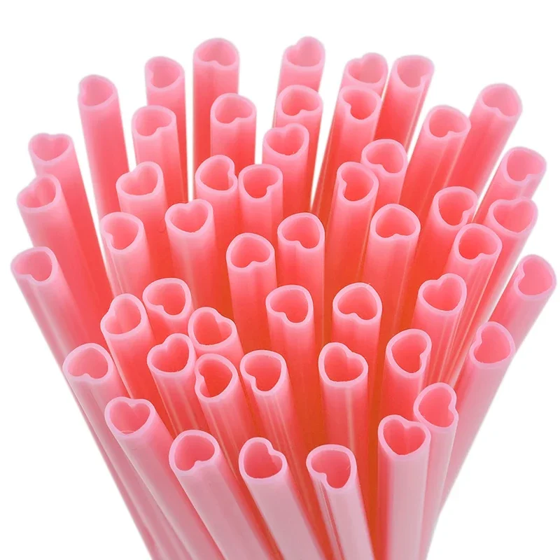 50 Uds. Pajitas desechables rosas en forma de corazón para beber, pajitas con boca de amor, suministros para de cumpleaños y boda, del Día de San Valentín