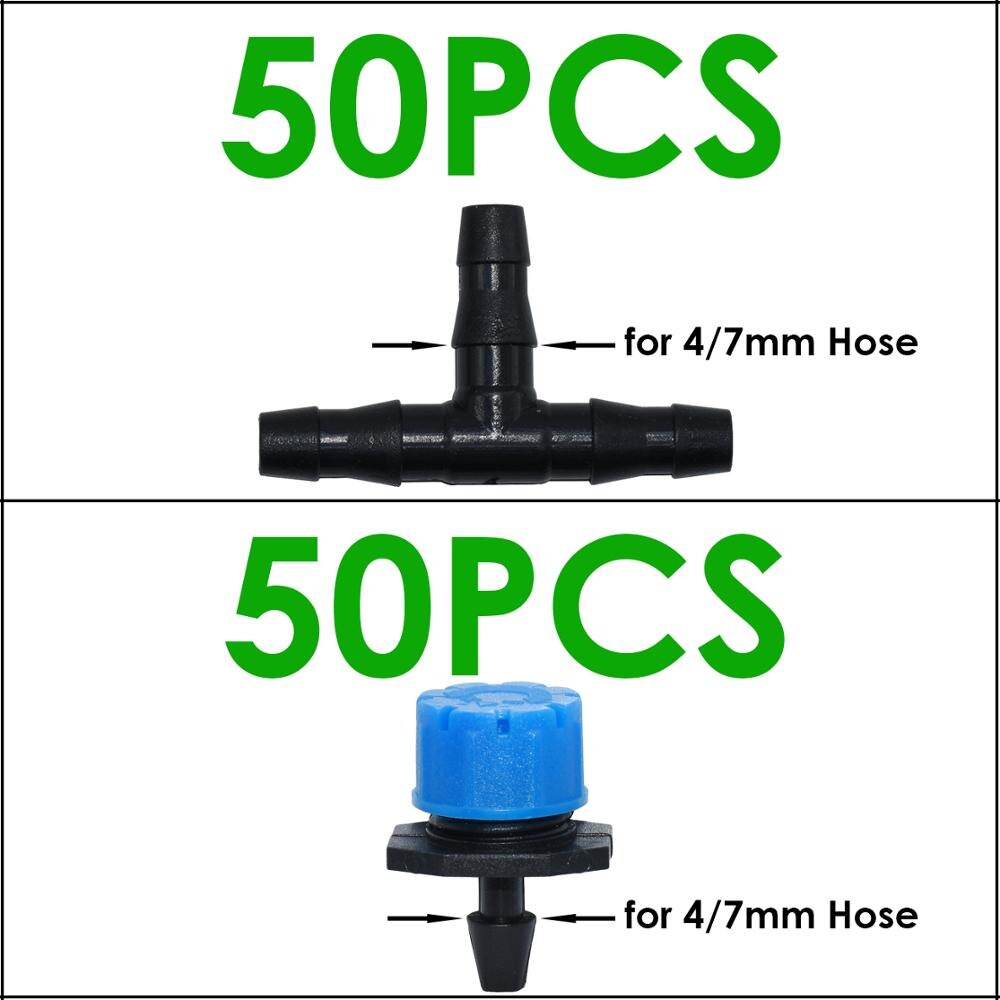 KESLA 50 sztuk regulowane kroplówki 50 sztuk 4/7MM kolec trójnik złącza z mikrootworami nawadniania emiter anty-zatykanie dla 1/4 ''wąż: KSL01-KIT269-C