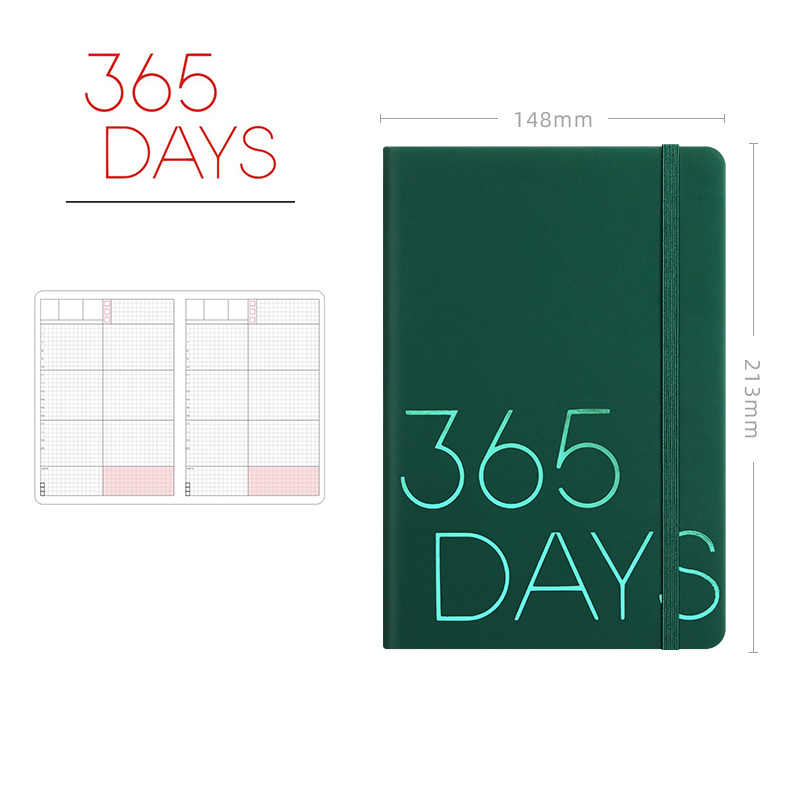 365 Planner Agenda Notebook Super Thick Inner Page Yearly Daily Plan Journal Record Life Stationery Notebooks For School: green