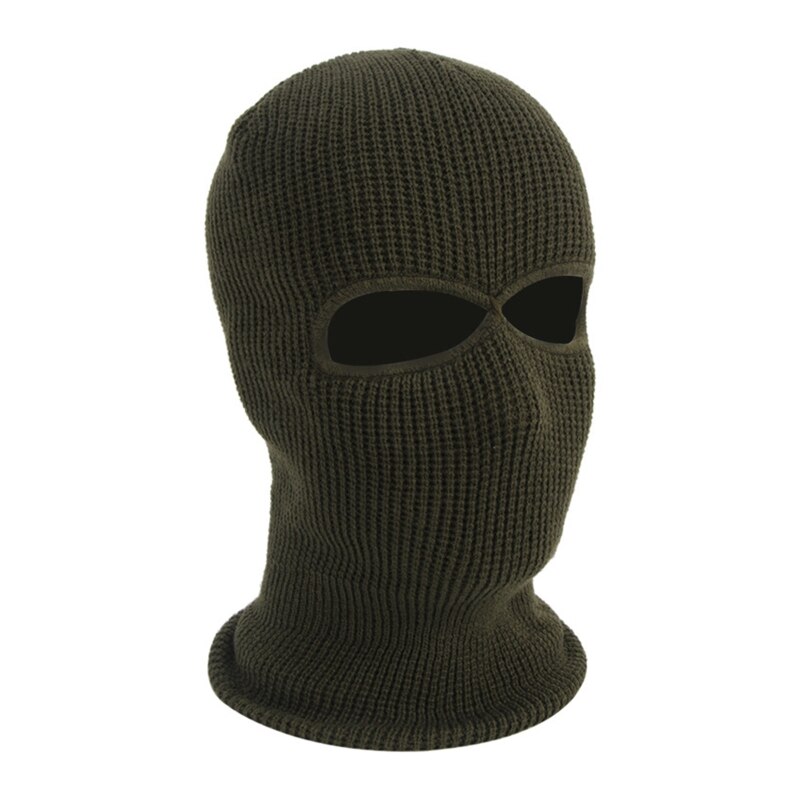 2-Hole Knit Ski Mask Balaclava Hat Winter Full Face Cover Neck Gaiter Beanie Cap: Army Green