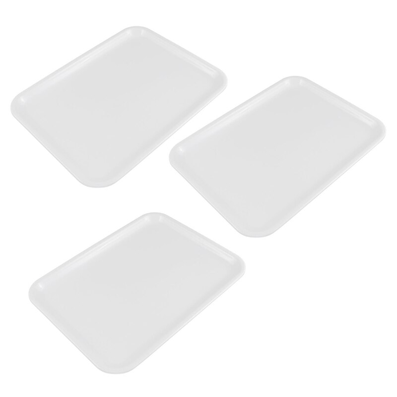3Pcs 10 Inch Long Rectangle Shape Serving Tray Made Of Plastic White: Default Title