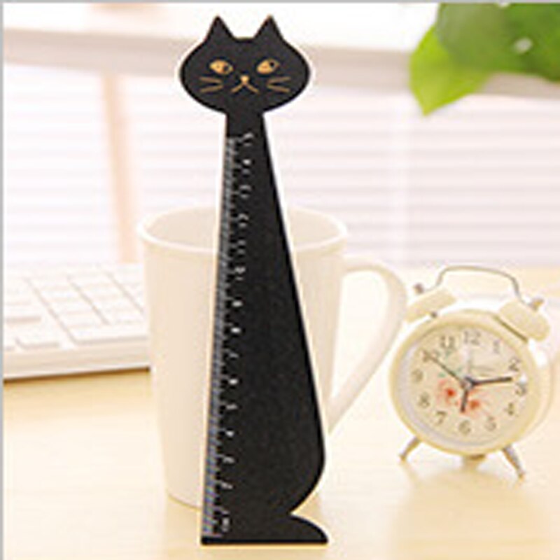 2pcs 15cm Cartoon Cat Rulers Kawaii Stationery Novelty Kids Measuring Drawing Tool Cute Student School Stationery: black