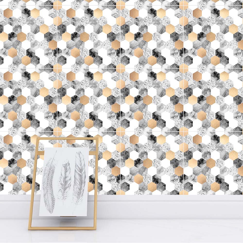 Hexagon Mosaic Tile Stickers 10pcs/set Removable Self-Adhesive DIY Mural Bathroom Home Decor Anti-Water PVC Wall Art Decals