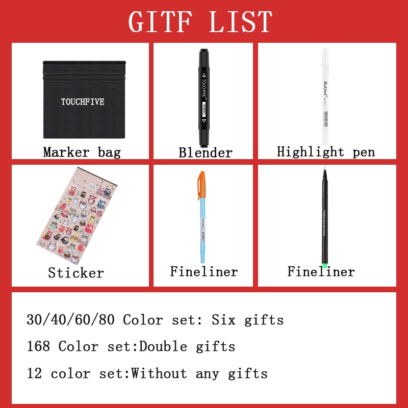 TouchFIVE Dual Tips Art Sketch Twin Marker Pens 36 48 72 80 168 Colors Alcohol Based Ink Art Markers for Student and