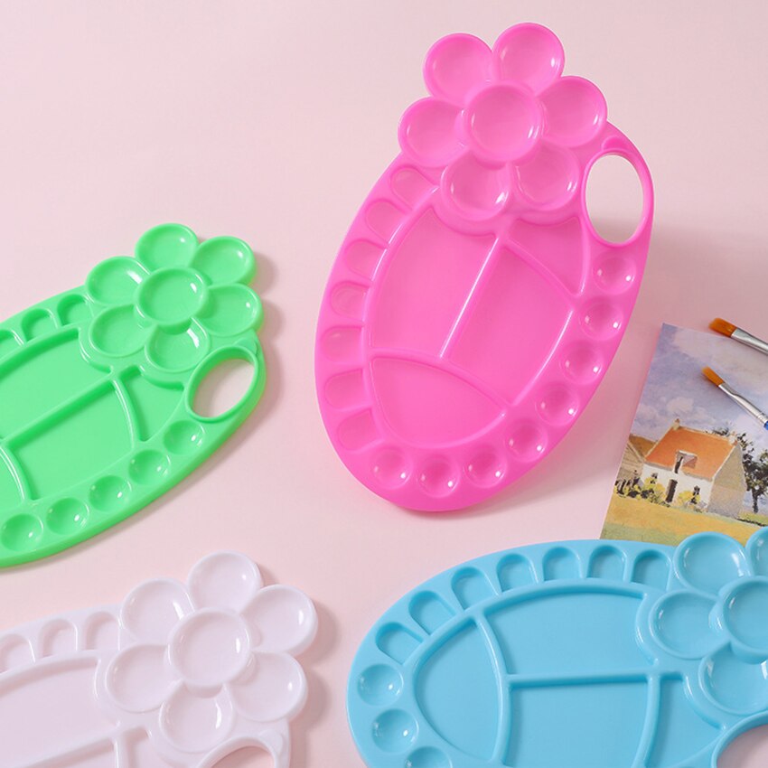 Bloem Vorm Colour Palette Kinderen Schilderen Gereedschap Plastic Verf Palet Voor Aquarel Olieverf Wit/Blauw/Roze/groen