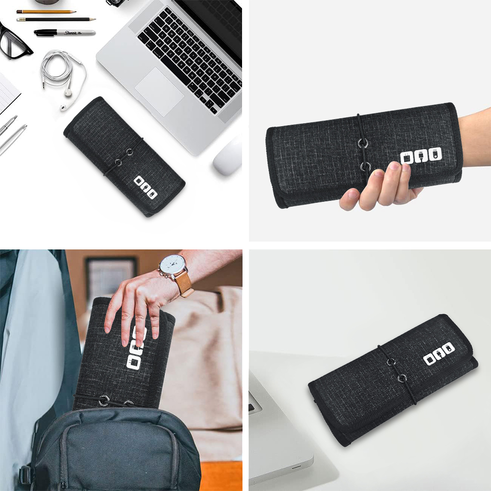 Electronic Organizer Cord Pouch, Travel Cable Charger Phone Accessories Bag Organizer Roll up Tech Carrying Case for USB Cables