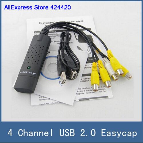 USB 2,0 Easycap 4 canal 4CH DVR CCTV cámara de Audio adaptador de captura de Video grabadora para PC portátil Windows XP