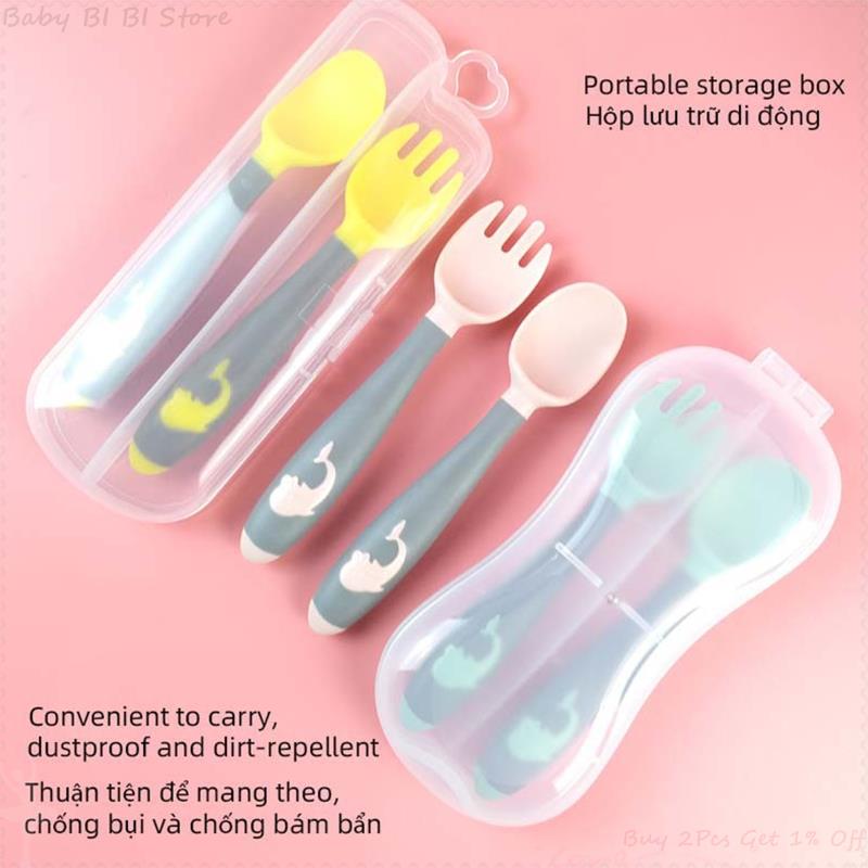 1 Set Baby Children Spoon Fork Set Soft Bendable Scoop Fork Kit Tableware Toddler Cartoon Training Feeding Cutlery