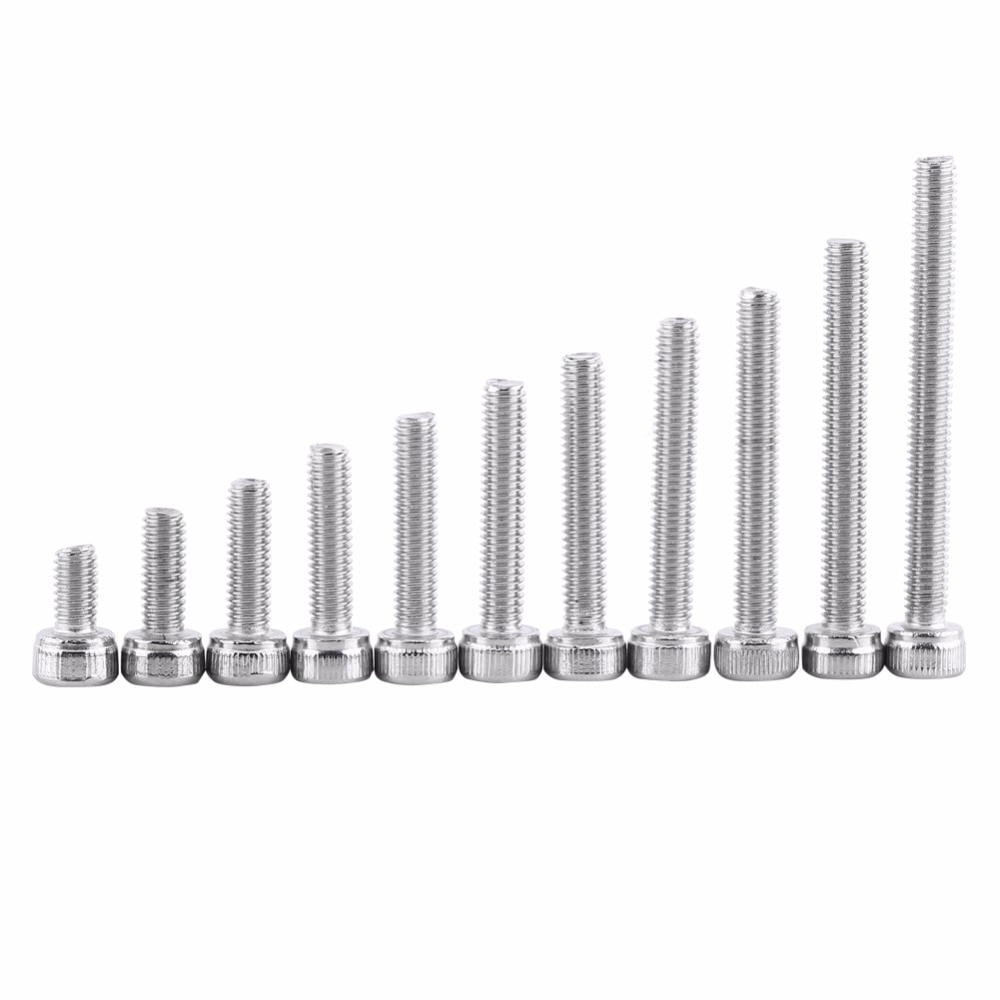100pcs/set M3 Stainless Steel SS304 Hex Socket Screws Cap Head Screws Set Bolts Nuts Fastener Supply Assortment Kit 6-20mm