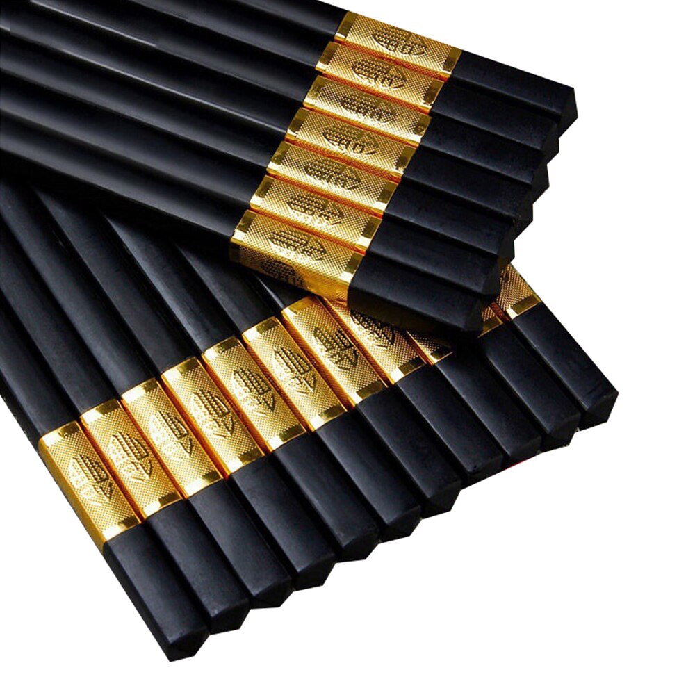 10 Pairs Black Chopstick Set Japanese Chinese Chopstick Food Sushi Sticks Reusable Tableware Pot Chopsticks Palillos Chinos: 10PCS Golden