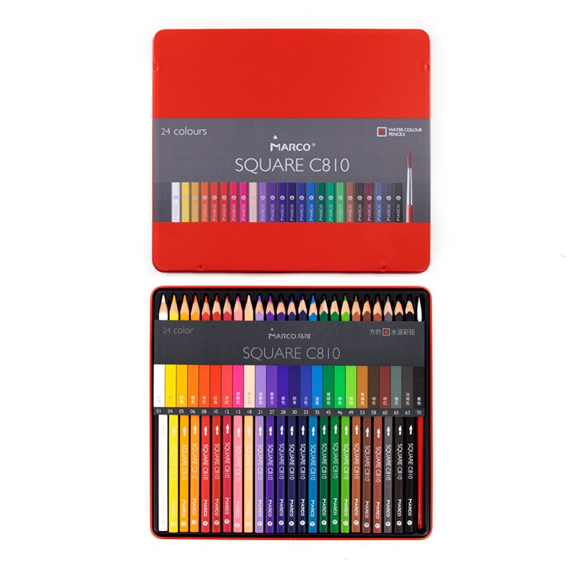 Marco-lápices de colores cuadrados para dibujo, conjunto de lápices de aceite de 24/48 colores, de madera suave para bosquejo, suministros de arte para estudiantes de escuela: 24 watercolor set