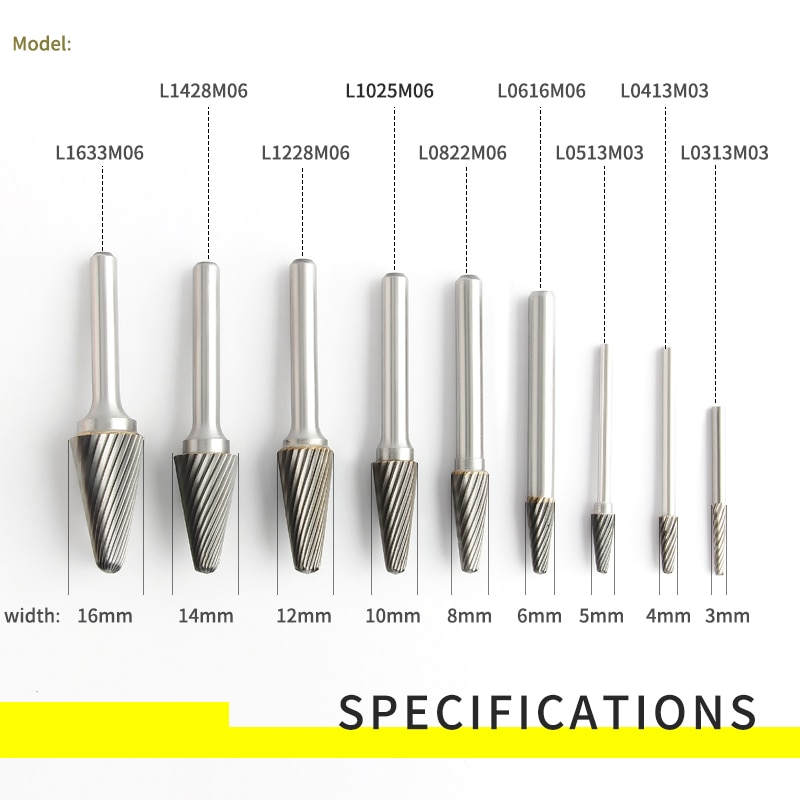 Tête de meulage dure en acier de tungstène, alliage métallique, fraise à dôme conique de type L, 1 pièce