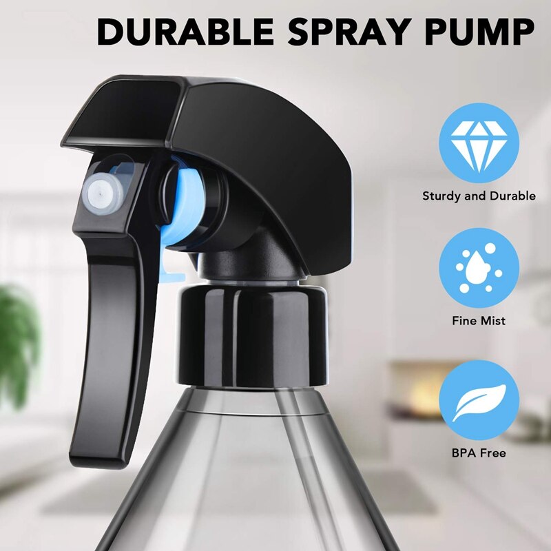 Plastic Spray Bottles for Cleaning Solutions,10OZ Reusable Empty Container with Durable Black Trigger Sprayer, 3Pack