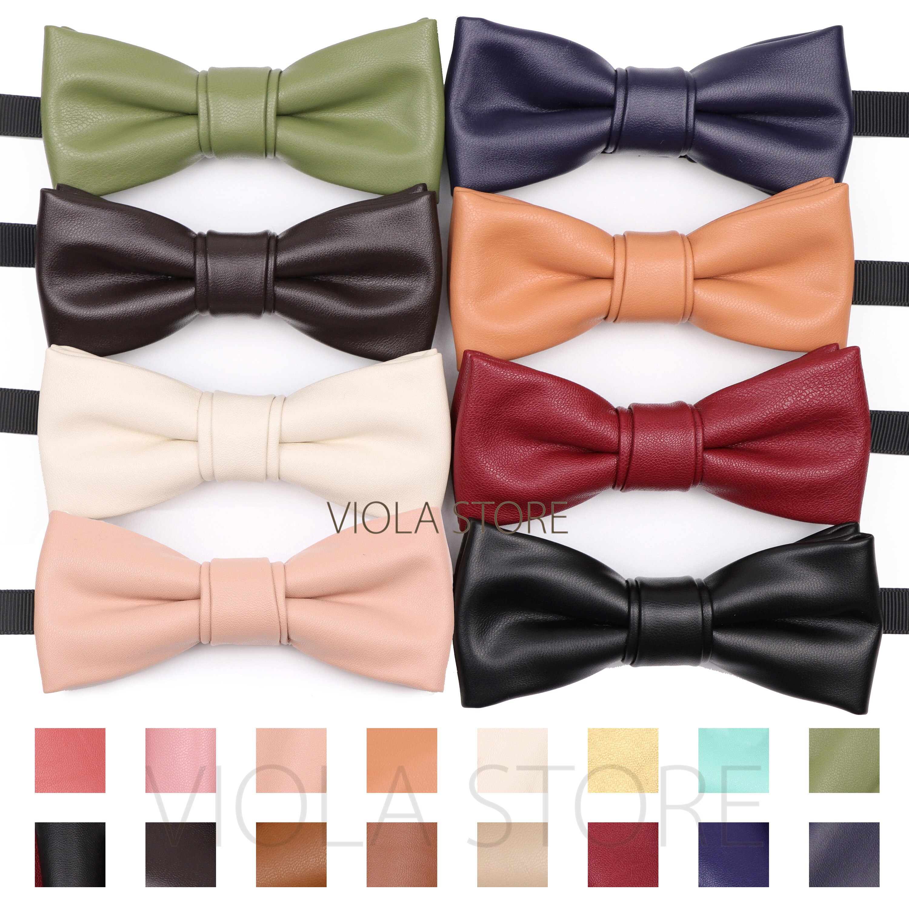Cool PU Leather Bowtie Solid Classic Beige Pink Vintage Brown Red Green Blue Men Women Nightclub Party Butterfly Accessory