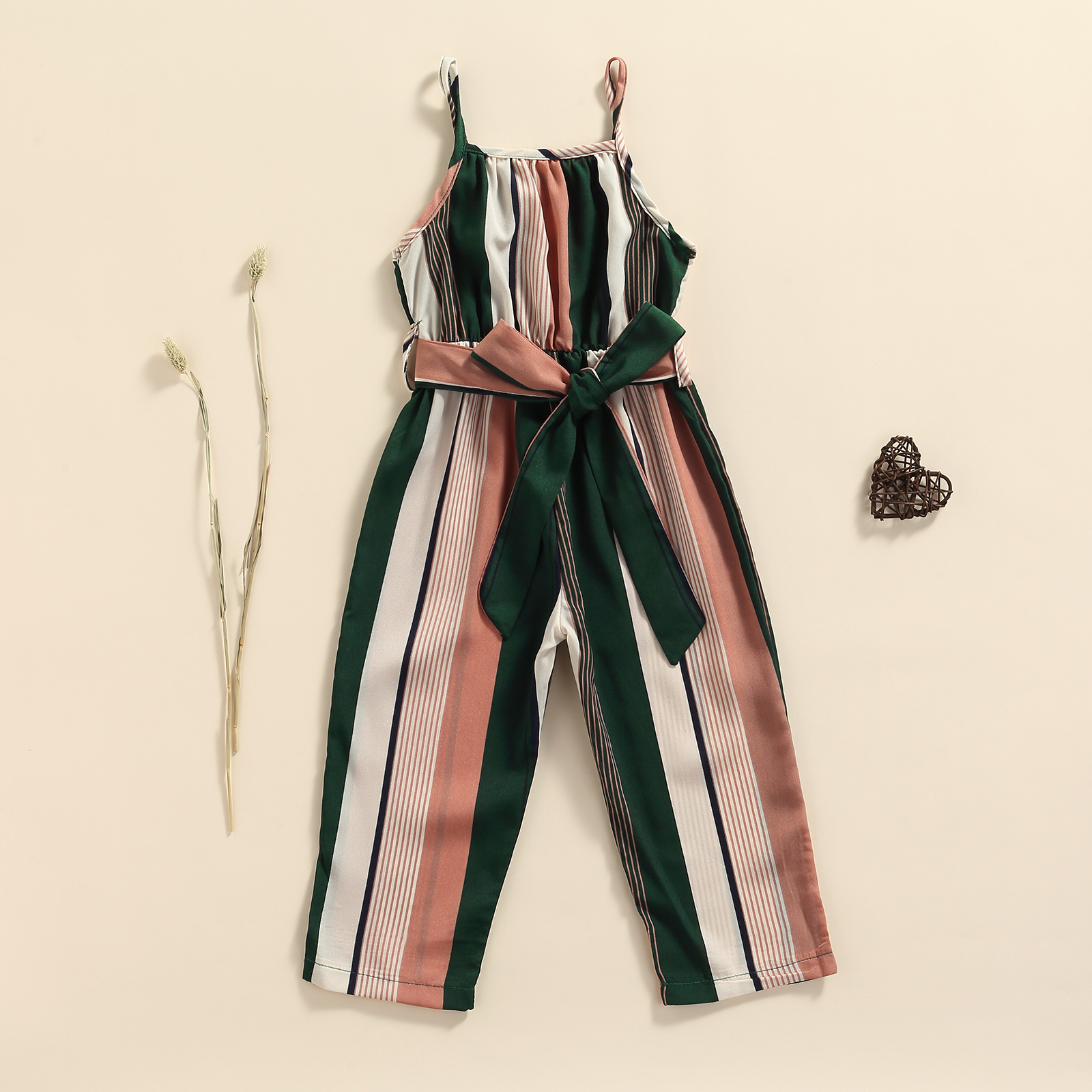 Combinaison à bretelles sans manches pour filles, décontractée, Bandage, salopette imprimée à rayures, pantalons longs, vêtements pour enfants, été